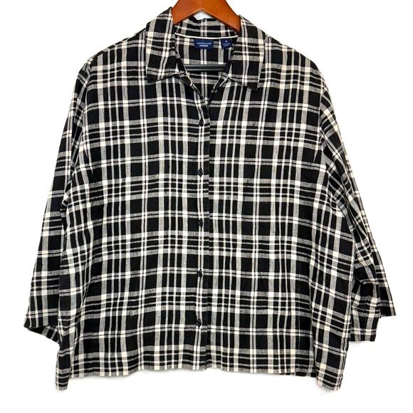 Westbound 18 Plus Black Plaid‎ Linen 3/4 Top Beach Lounge Vacation Summer Casual - Picture 1 of 8